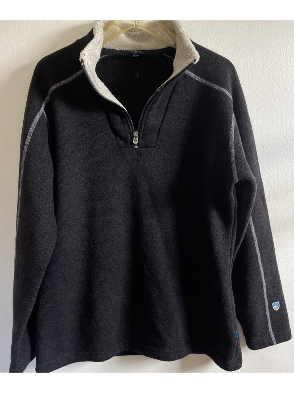 Kuhl Sweater Mens Medium Black 1/4 Zip Mock Neck Alfpaca Fleece Pullover